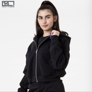 14OZ. CROPPED HEAVY FLEECE ZIP UP HOODED SWEATSHIRT - LOS ANGELES APPAREL - S